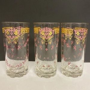 Cerve Italy vintage Gold-Encrusted Glassware Set Of Three Tumblers 5.5”H